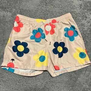 OAS Swim Shorts Trunks Mens XL Floral Mesh Lined Beige Quick Dry